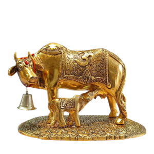 Brass Kamdhenu Cow with Calf Statue Manufacturer in Mathura