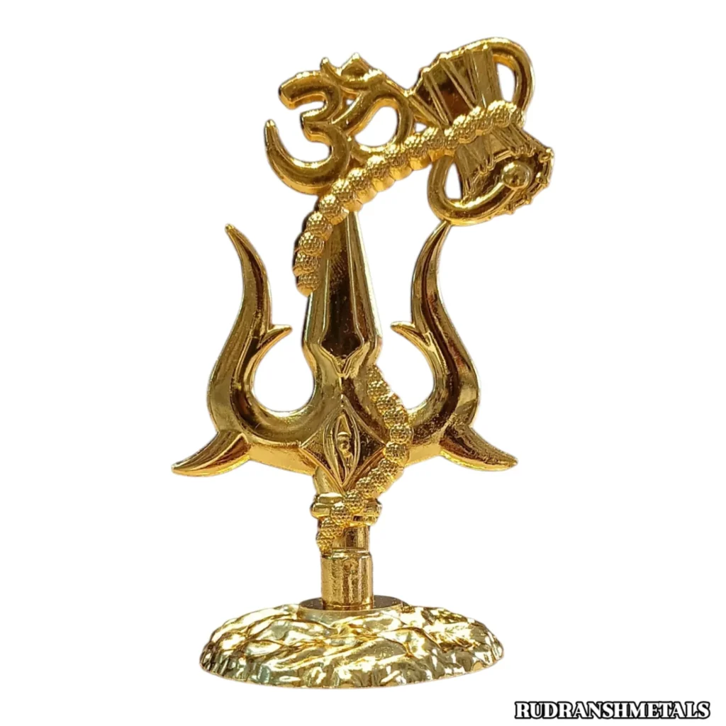 Gold Finish Brass Trishul with Damru Manufacturer in Mathura | Premium Mahadev Trishul Wholesale Supplier